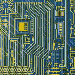 Image showing Circuit board electronic golden - blue background