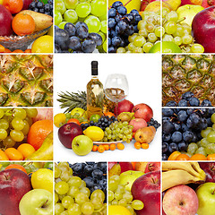 Image showing Wine and tropical fruits - square collage