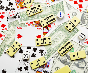 Image showing Gambling background with dominoes and money