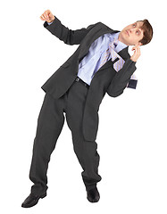 Image showing Businessman gets hit in face on white background