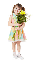 Image showing Smiling happy girl with big bouquet of asters