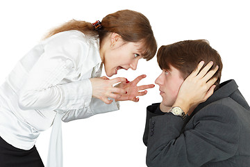 Image showing Young woman shouting at a man