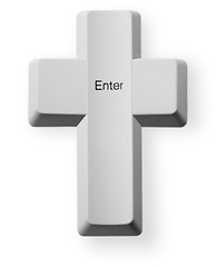 Image showing Computer button Enter - Christian cross