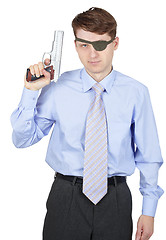 Image showing Portrait of man armed with a pistol on white background
