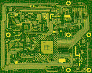 Image showing Tech industrial electronic circuit green background