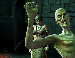 Image showing The blind woman and zombie in the Dungeon