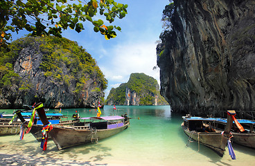 Image showing Long tailed boats in Thailand 