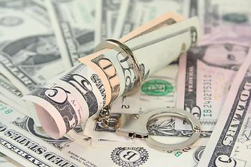 Image showing Dollar bills with handcuffs