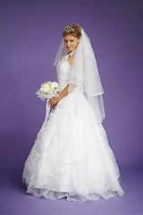 Image showing Young beautiful bride in white dress