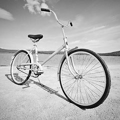 Image showing Old-fashioned bicycle - monochrome picture