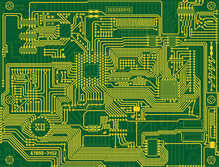 Image showing Tech industrial electronic circuit green background