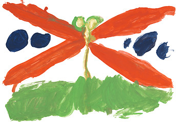 Image showing Children's colored drawing - dragonfly