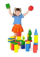 Image showing Joyful child - builder isolated on white background