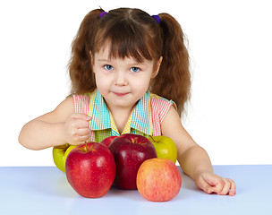 Image showing Girl playing with big ripe apples