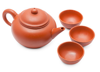 Image showing Ceramic teapot and cups