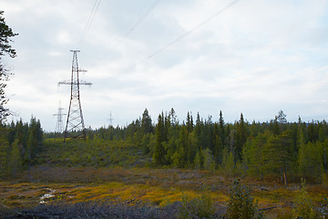 Image showing High-voltage line in forest