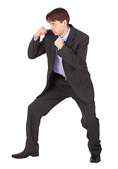 Image showing Businessman  in boxing fighting stance