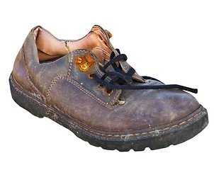 Image showing Old worn-out rotten shoe on white