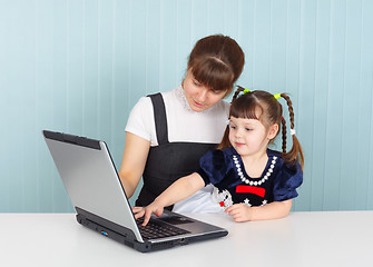 Image showing Mother and daughter with a laptop