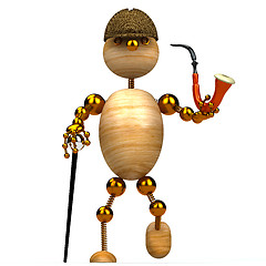 Image showing 3d wood man as a detective