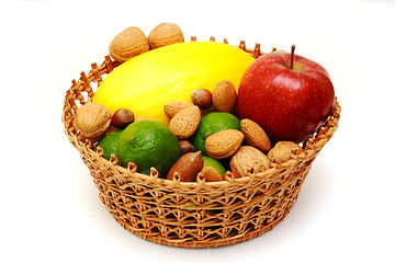 Image showing Basket with fruits and nuts