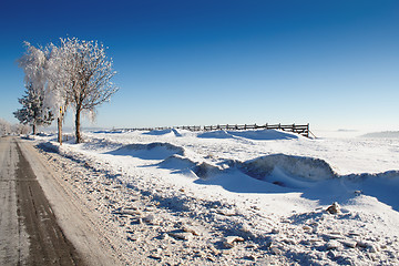 Image showing Winter road on a sunny frosty day