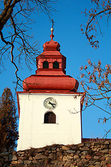 Image showing Catholic church with steeple clock