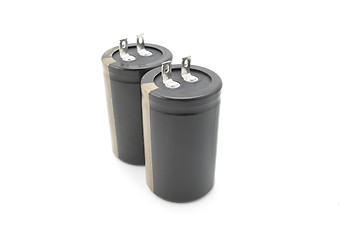 Image showing Black electrolytic capacitor for flash isolated on white 