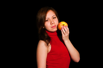 Image showing smiling woman with apple