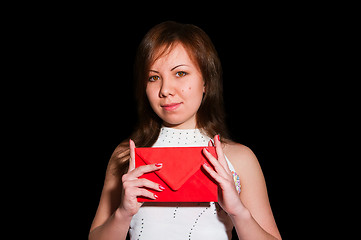 Image showing Pretty young business woman with envelope