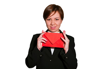 Image showing Pretty young business woman with envelope