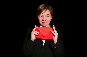 Image showing Pretty young business woman with envelope