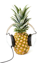 Image showing Pineapple Listening to Music With Headphones