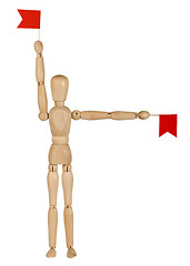 Image showing wooden toy man with red flags