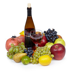 Image showing Still-life from various fruit and wine