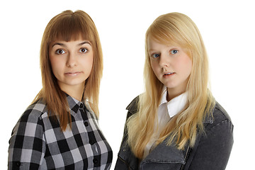 Image showing Two girls - friendson white