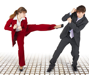 Image showing Extreme office quarrel men and women