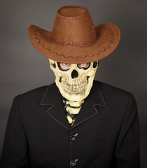 Image showing Man - skeleton in leather cowboy hat