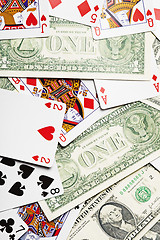 Image showing Background of playing cards and money