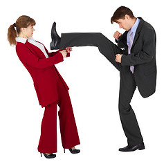 Image showing Ð¬an puts a kick to woman