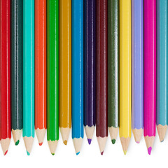 Image showing Fourteen color pencils on white background