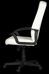 Image showing White leather office chair on black background