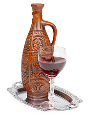 Image showing Ancient ceramic bottle with Georgians wine