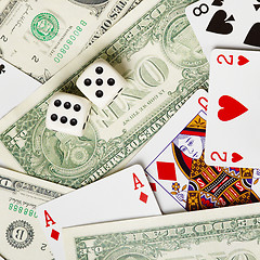 Image showing Dice are on money and cards