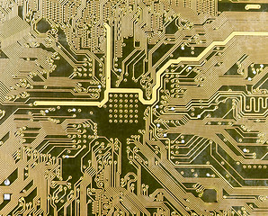 Image showing Hi-tech circuit board golden background
