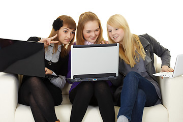 Image showing Girls communicate on Internet with foreigners