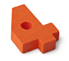 Image showing Orange wooden toy figure four