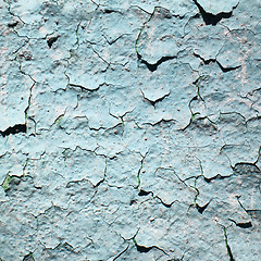 Image showing Old blue peeling painted wall