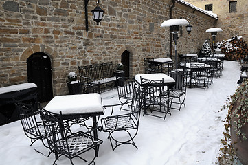 Image showing Empty Street Cafe in the Winter