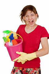 Image showing Screaming cleaning woman